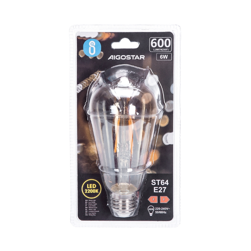 Filamento Lampadine LED E27 8W Equivalenti a 75W, Luce Bianca 6500K,  1050Lm, A60 Stile Vintage,Pacco da 5 Pezzi
