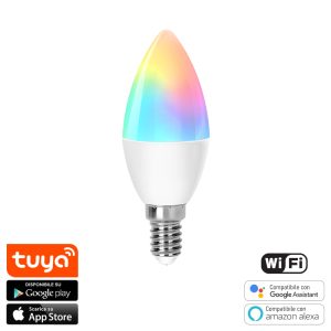 Foto principale Lampadina Led Smart Tuya C37 E14 6W WiFi RGB + CCT luce regolabile e dimmerabile M LEDME