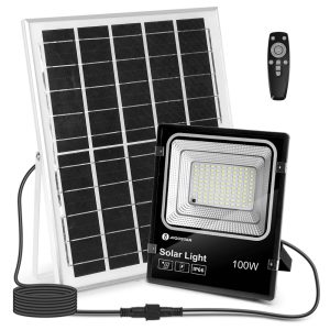 Foto principale Faro Led 100W Nero con pannello solare IP66 Bianco freddo 6500K Dimmerabile con telecomando e crepuscolare Aigostar