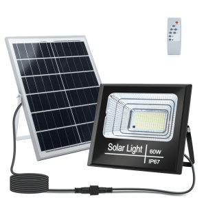 Foto principale Faro Led 60W Nero con pannello solare IP67 Bianco freddo 6500K Dimmerabile con telecomando e crepuscolare Aigostar