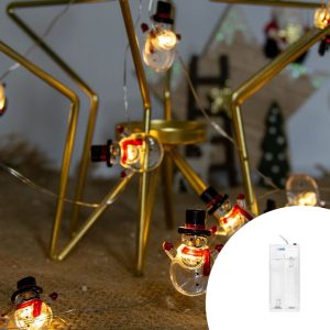 Foto principale Catena decorata con 20 pupazzi di neve luminosi a Led Bianco Caldo 2 metri a batteria Wisdom