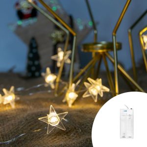 Foto principale Catena decorata con 20 stelline luminose a Led Bianco Caldo 2 metri a batteria e autospegnimento Wisdom