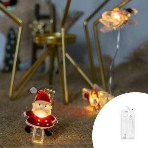 Foto principale Catena decorata portafoto con personaggi di natale luminosi a Led Bianco Caldo 2 metri a batteria e autospegnimento Wisdom