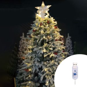 Foto principale Mantello a cascata di luci con puntale stella per Albero di Natale 220cm 252 Led Bianco Freddo Wisdom